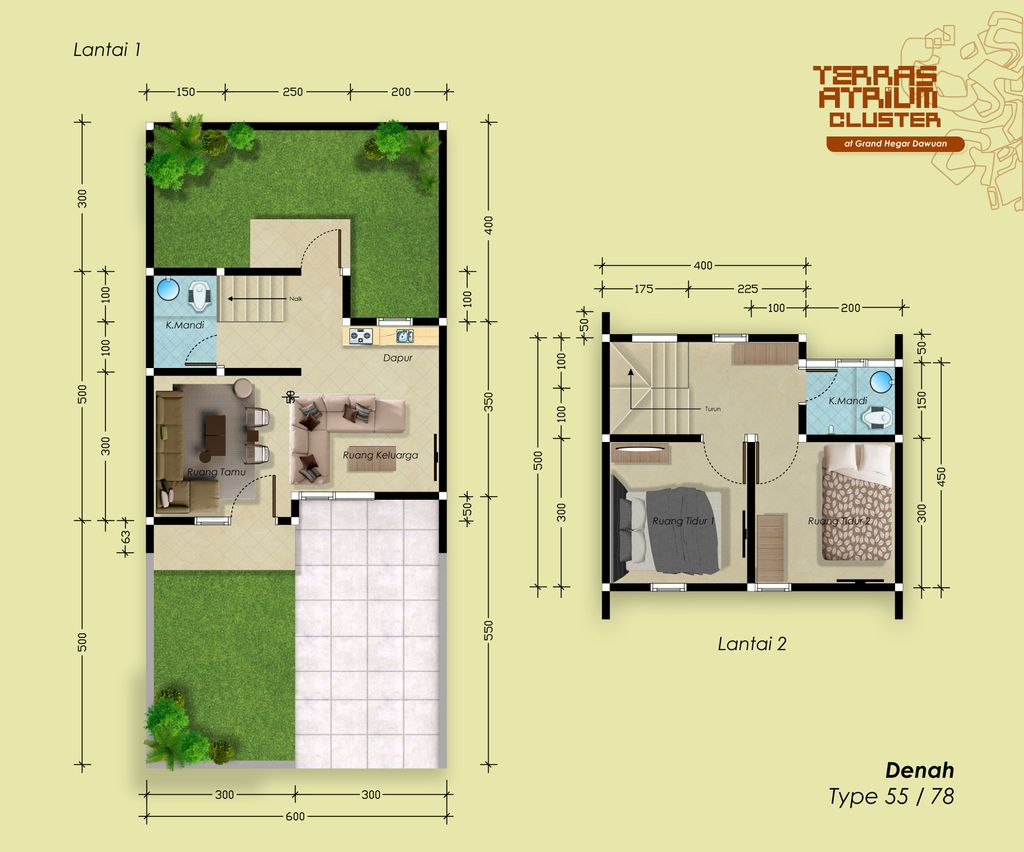 foto denah rumah tipe atrium perumahan Grand Hegar Dawuan