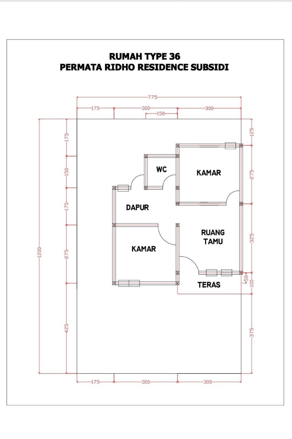 foto denah rumah tipe 36 perumahan PERMATA RIDHO RESIDENCE