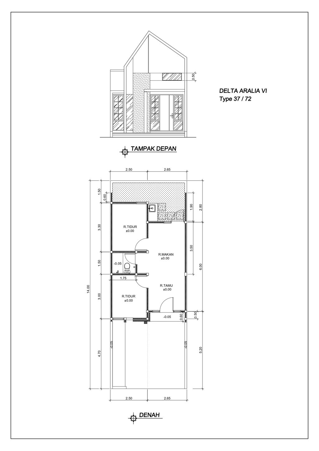 foto denah rumah tipe DELTA ARALIA VI-KANAN T-37 perumahan GRAND DELTA SARI