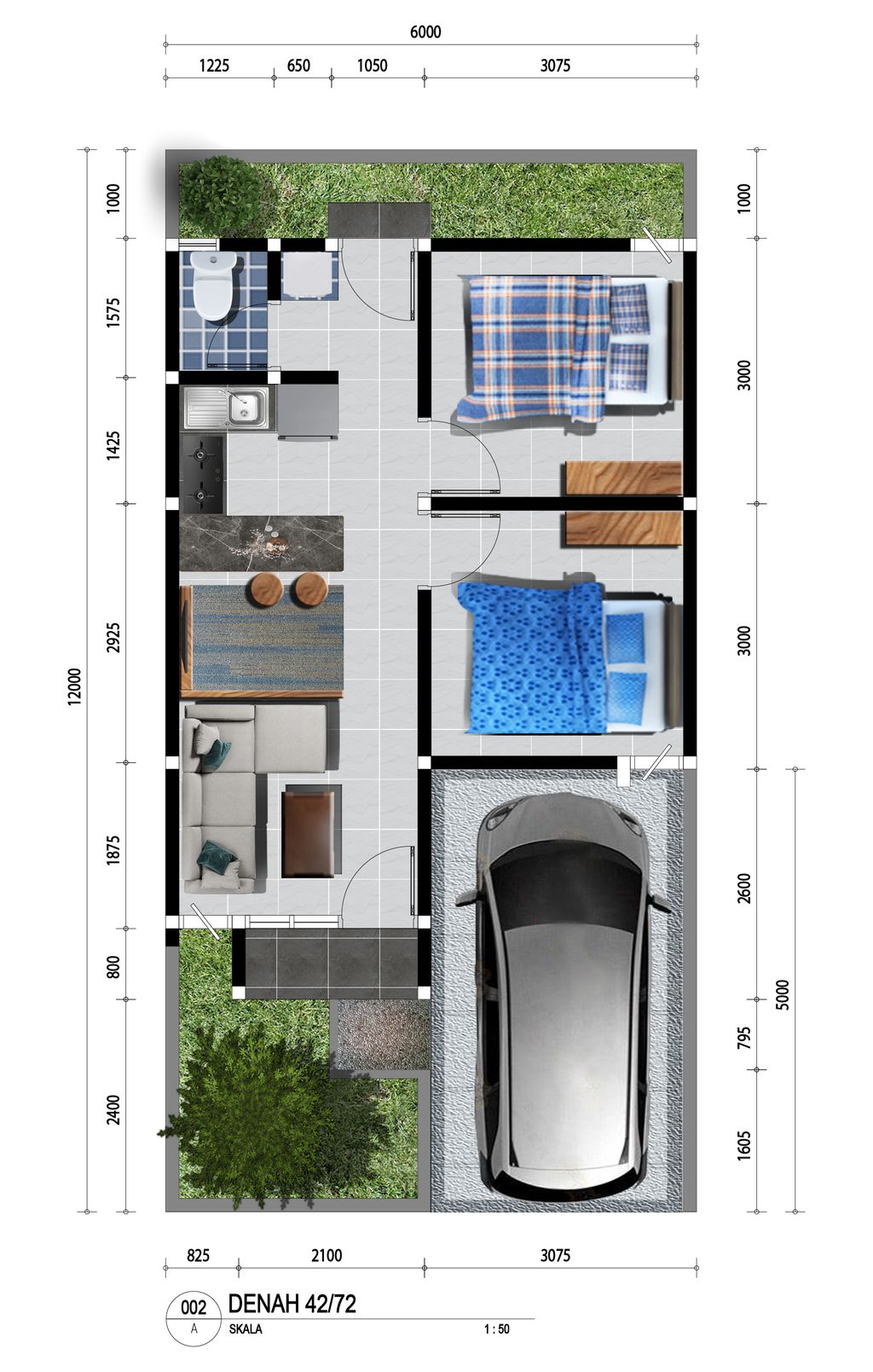 foto denah rumah tipe Rumah T 42/72 perumahan Pandawa Land