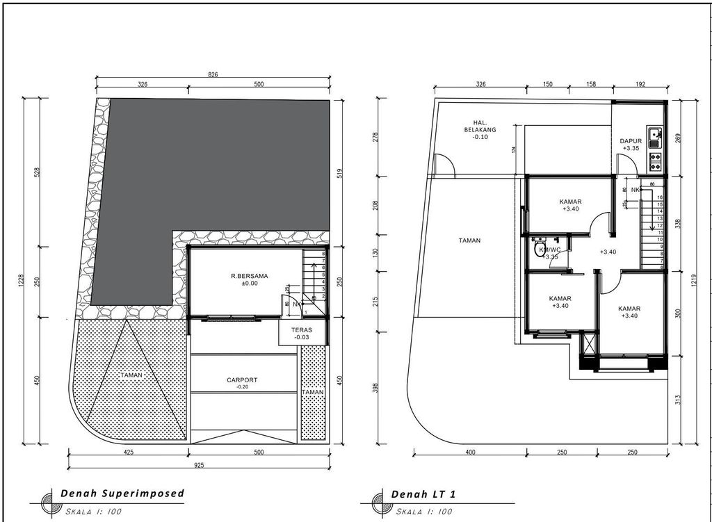 foto denah rumah tipe 43 Superimposed (3 kamar) (495) perumahan G-Land Padalarang Residence 2