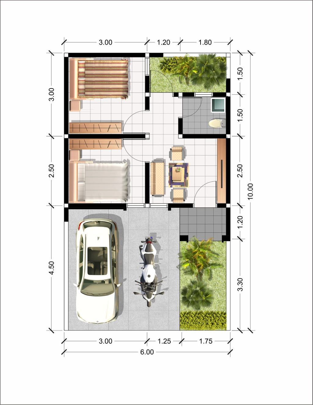 foto denah rumah tipe 30/60 A+ perumahan PERUM. THE QUEEN RESIDENCE