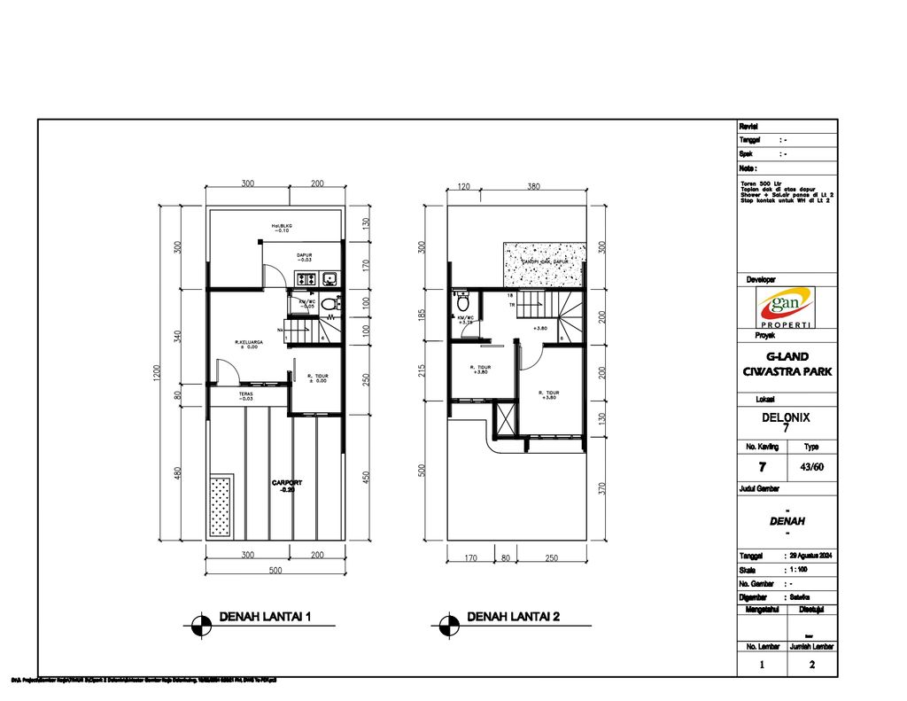 foto denah rumah tipe 43 Compact 3 Kamar HC (511) perumahan G-Land Ciwastra Park 2