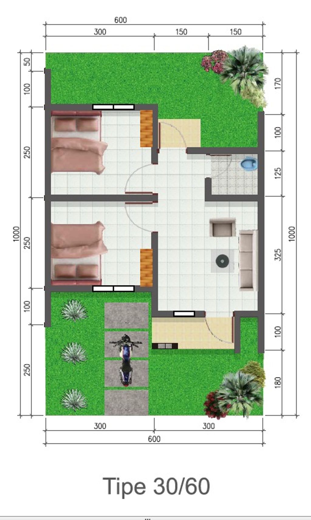 foto denah rumah tipe 30 (RUMAH SEDERHANA ) perumahan Bukit Puncak Wangi Islamic Residence