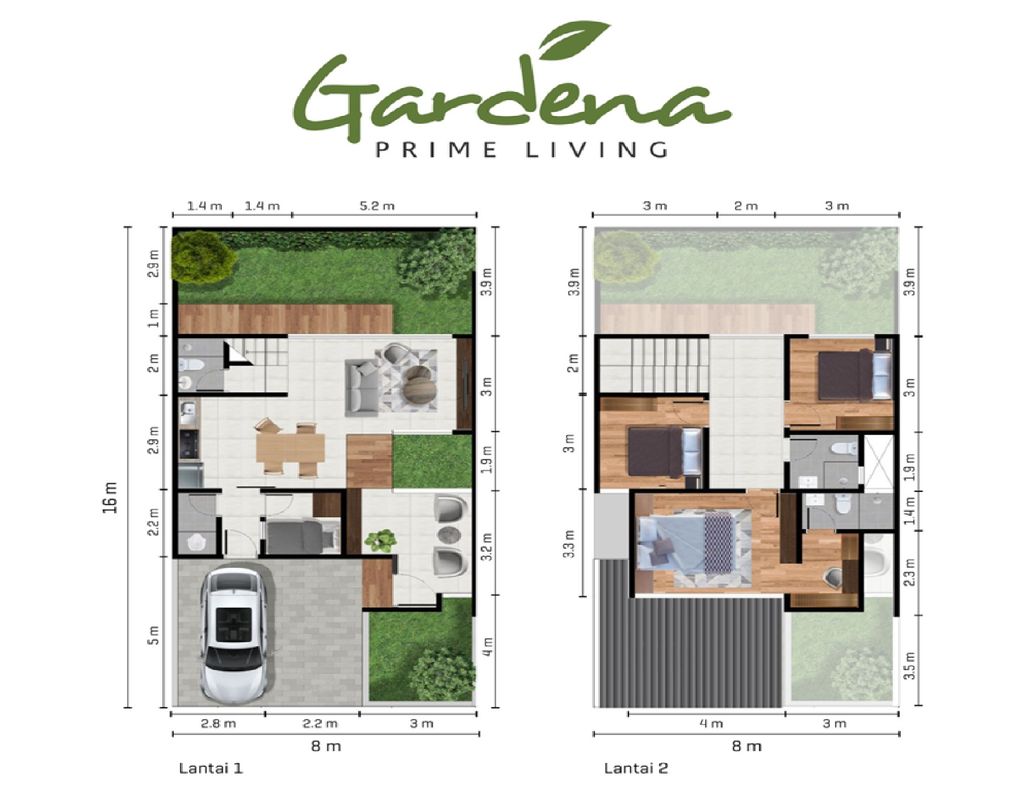 foto denah rumah tipe GARDENA C.16.25 perumahan GARDENS AT CANDI SAWANGAN (NEW)