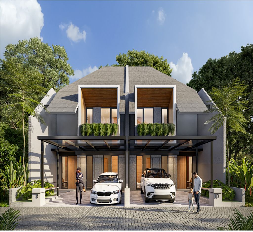 foto tampak rumah tipe EVERGREEN E.03.15 perumahan GARDENS AT CANDI SAWANGAN (NEW)