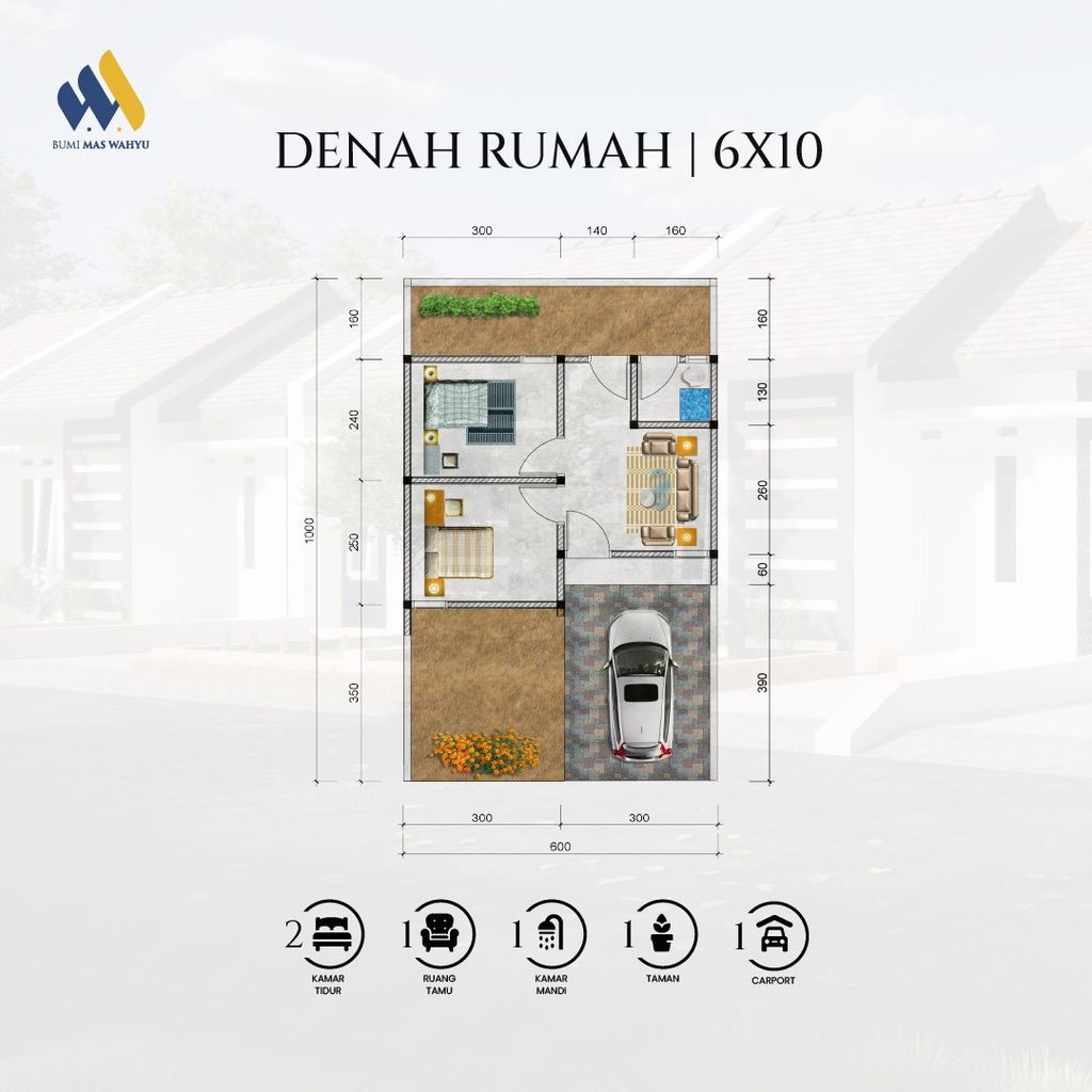 foto denah rumah tipe Mawar perumahan BMW MIRIGAMBAR