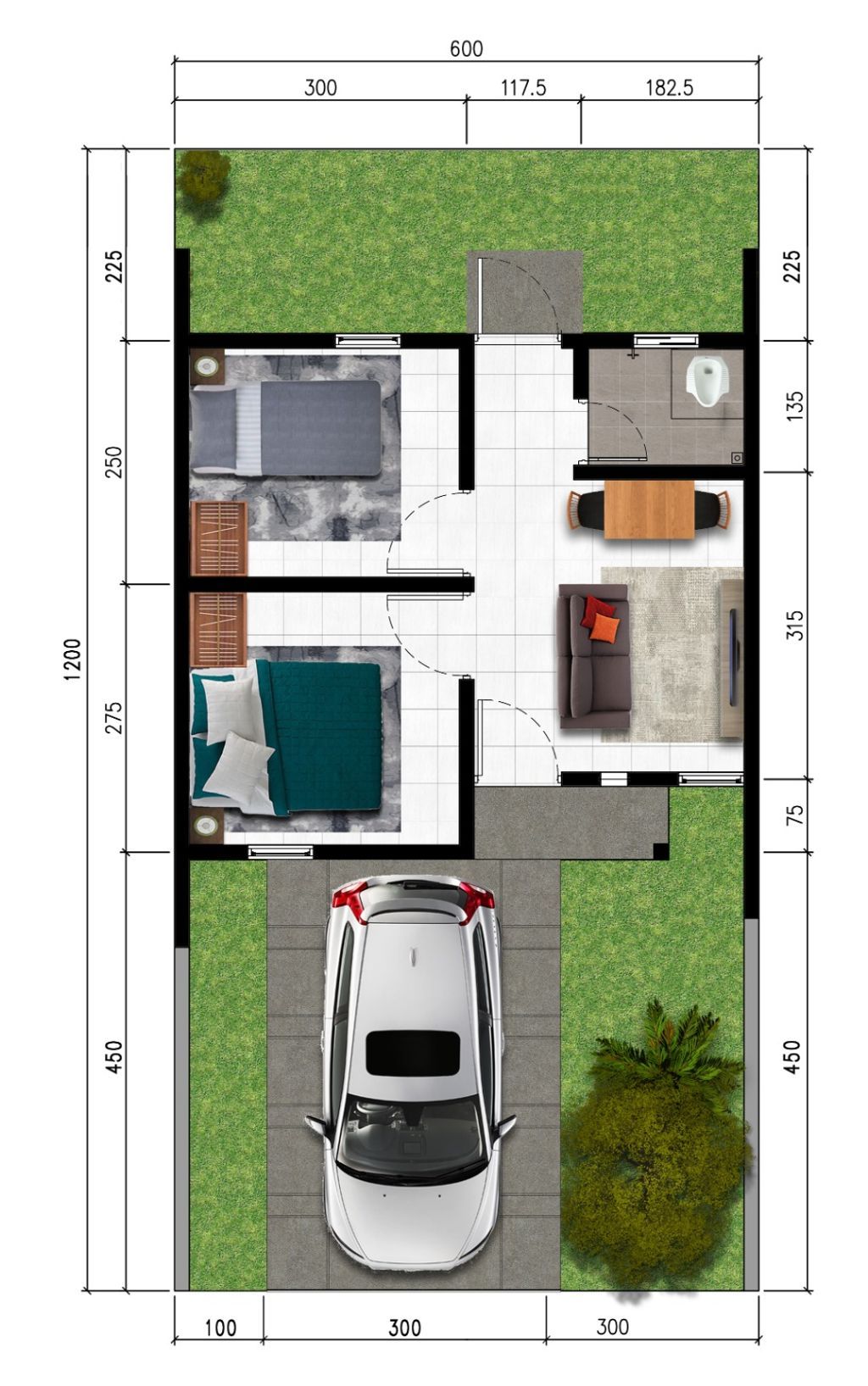 foto denah rumah tipe RST 30/72 perumahan Perumnas Bumi Cikal Asih