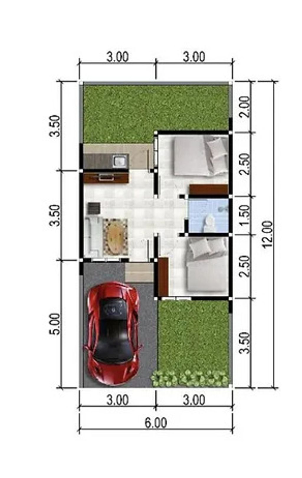 foto denah rumah tipe 32/72 B perumahan Alana Regency Tambak Cemandi Tahap 4,5, dan 6