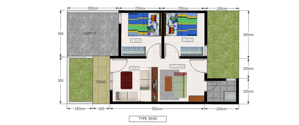 foto denah rumah tipe 36/60 perumahan Slara Tirtayasa Asri