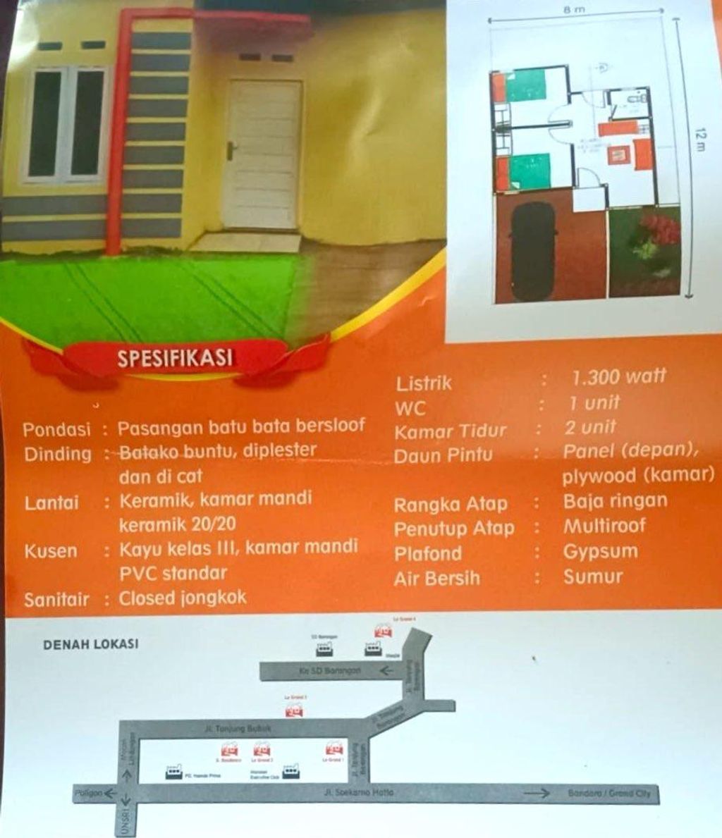 foto denah rumah tipe SUBSIDI 2025 perumahan Le grand 3 Tahap 3