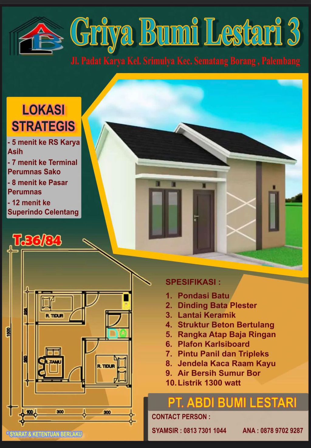 foto denah rumah tipe SUBSIDI 2025 perumahan GRIYA BUMI LESTARI 3