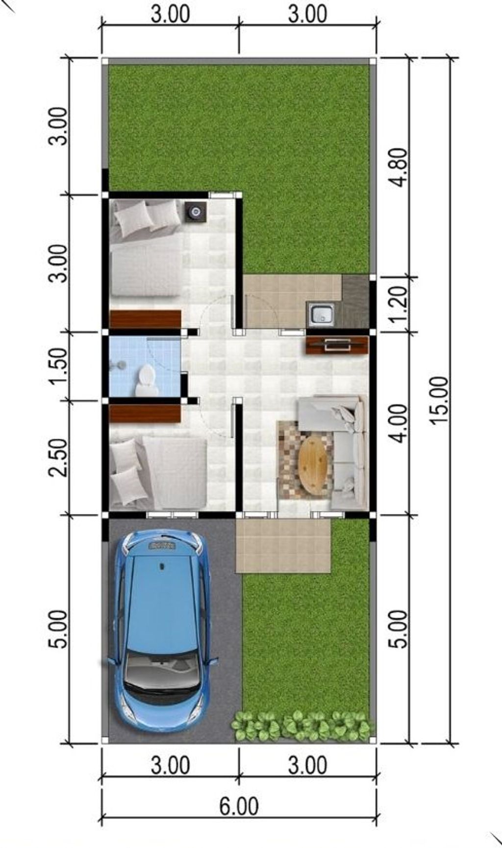 foto denah rumah tipe 36/90 A perumahan Alana Regency Tambak Cemandi Tahap 4,5, dan 6