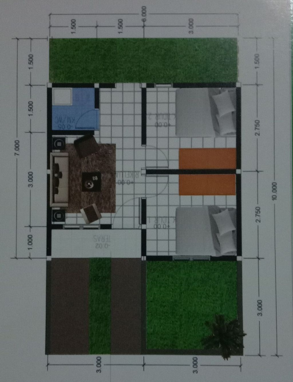 foto denah rumah tipe II perumahan SWADHARMA PABUARAN RESIDENCE