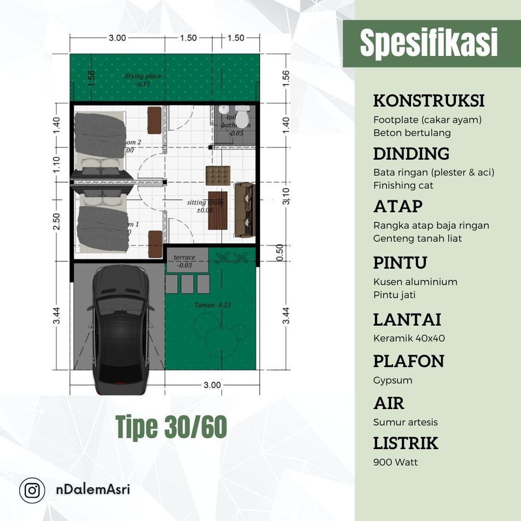 foto denah rumah tipe 30/60 2024 perumahan nDalem Raharja Semirejo