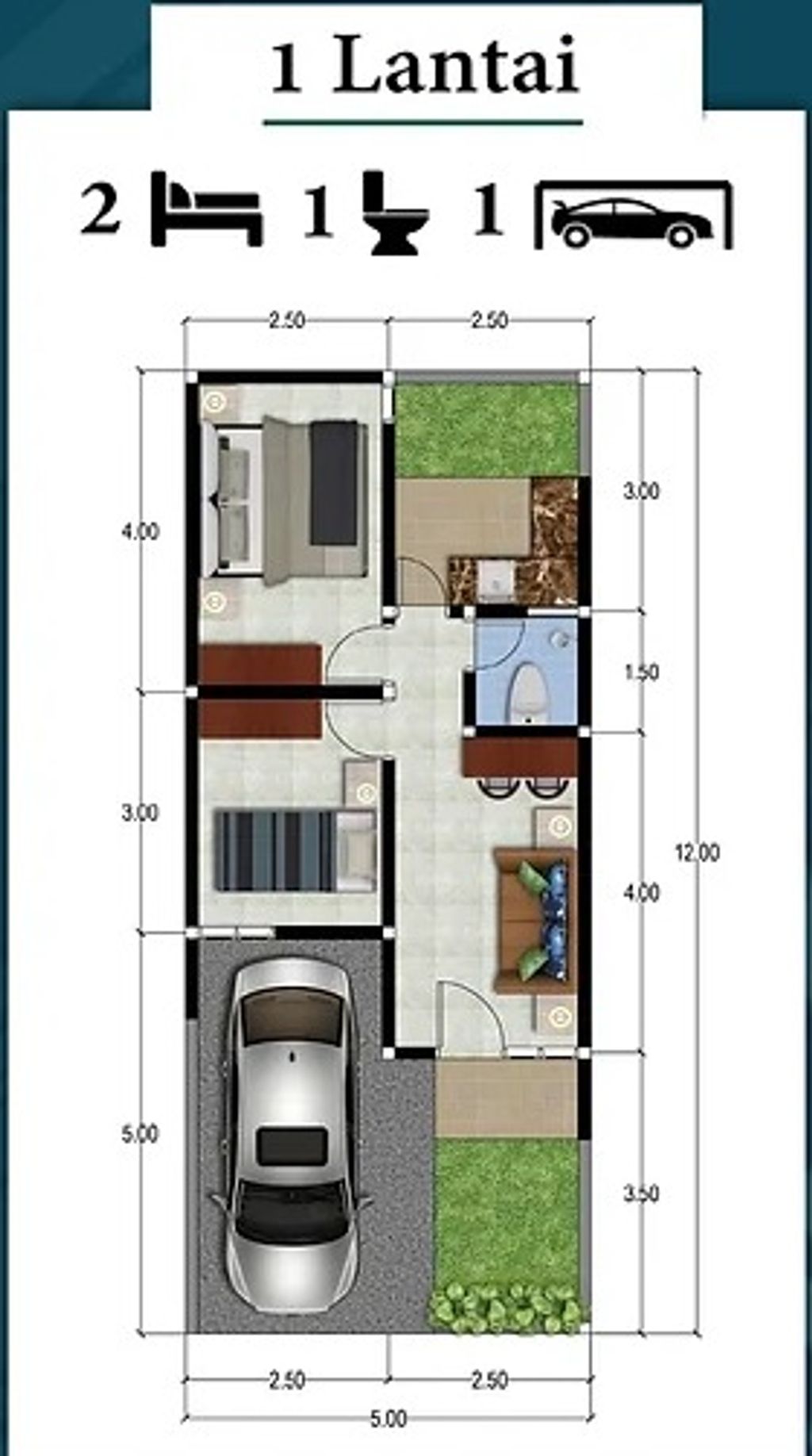 foto denah rumah tipe 36/60 C perumahan Alana Regency Medokan Ayu