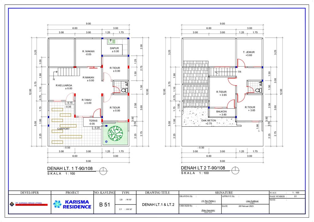 foto denah rumah tipe 90/108 perumahan KARISMA RESIDENCE CIREBON