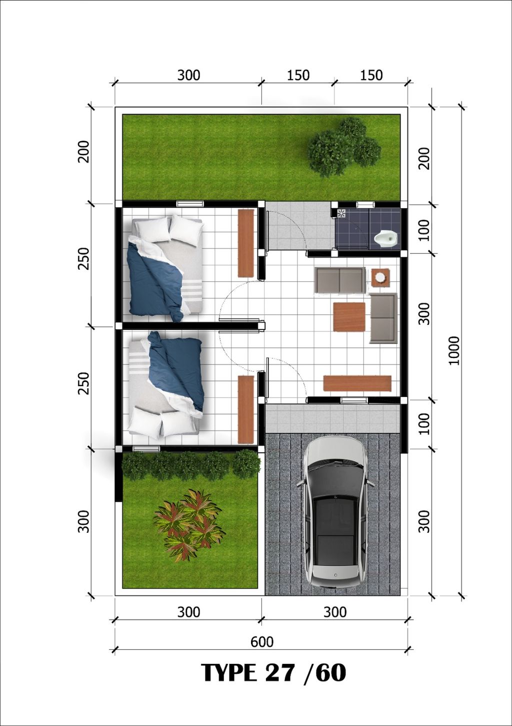foto denah rumah tipe 27/60 perumahan Grand Citra Mutiara