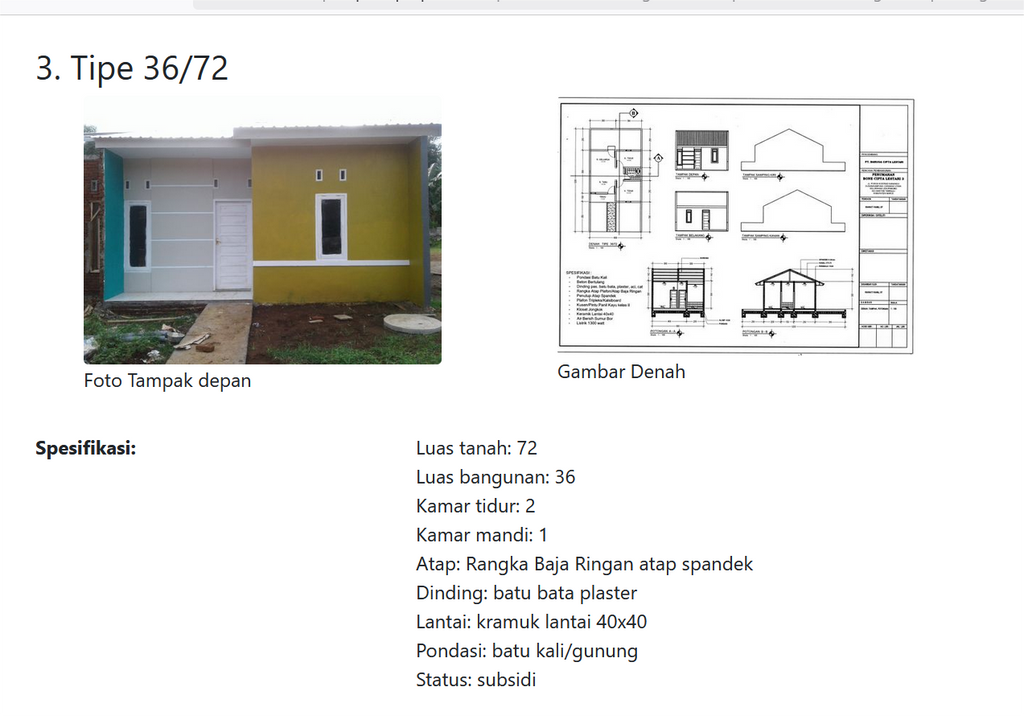 foto denah rumah tipe 36 perumahan Bumi Cipta Lestari 3 Kariango