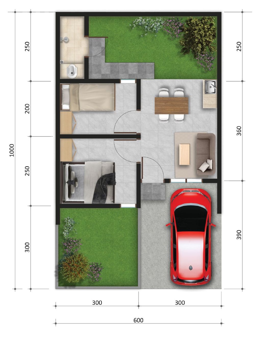 foto denah rumah tipe INTAN 28/60 185.000.000 perumahan Grand Harmoni Indah Tahap II