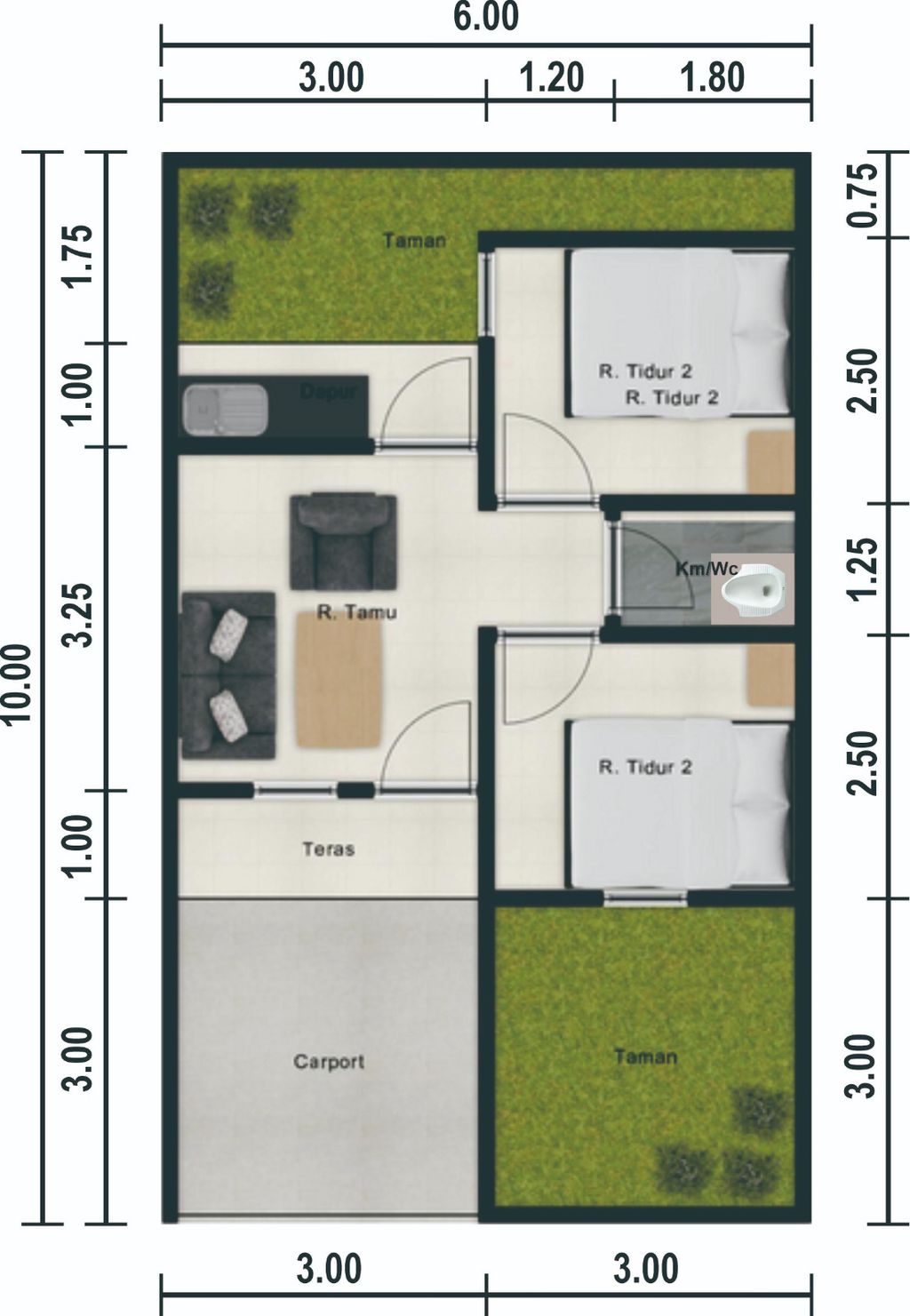 foto denah rumah tipe 30/60 perumahan Citra Green Pamulihan