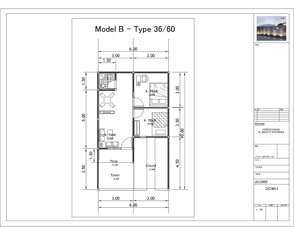 foto denah rumah tipe 36/60 perumahan Al Mazaya Residence