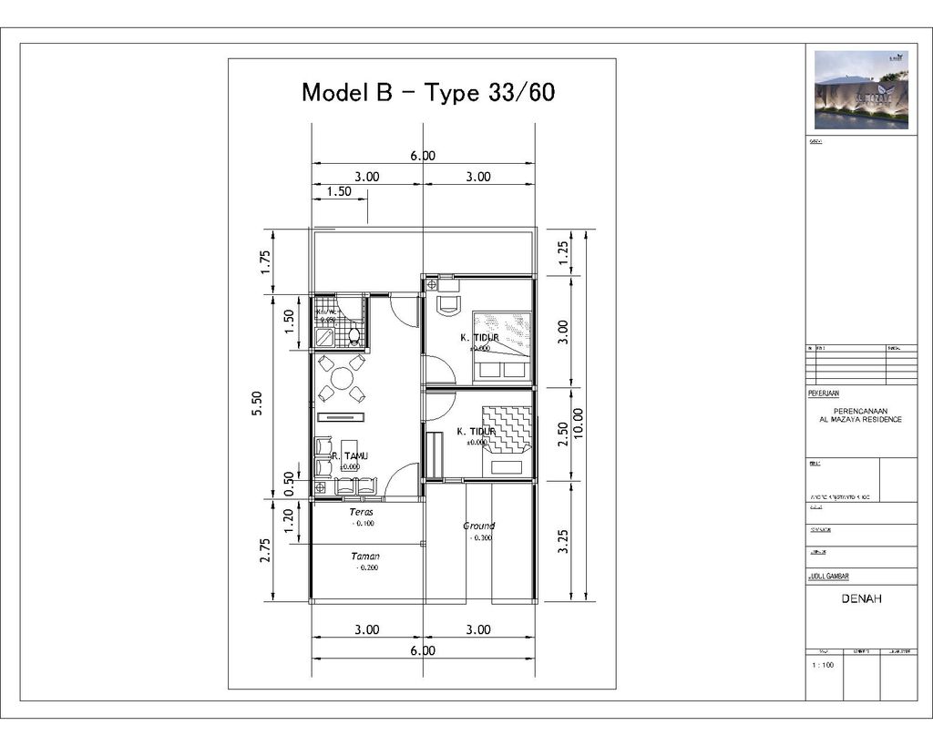 foto denah rumah tipe 33/60 perumahan Al Mazaya Residence