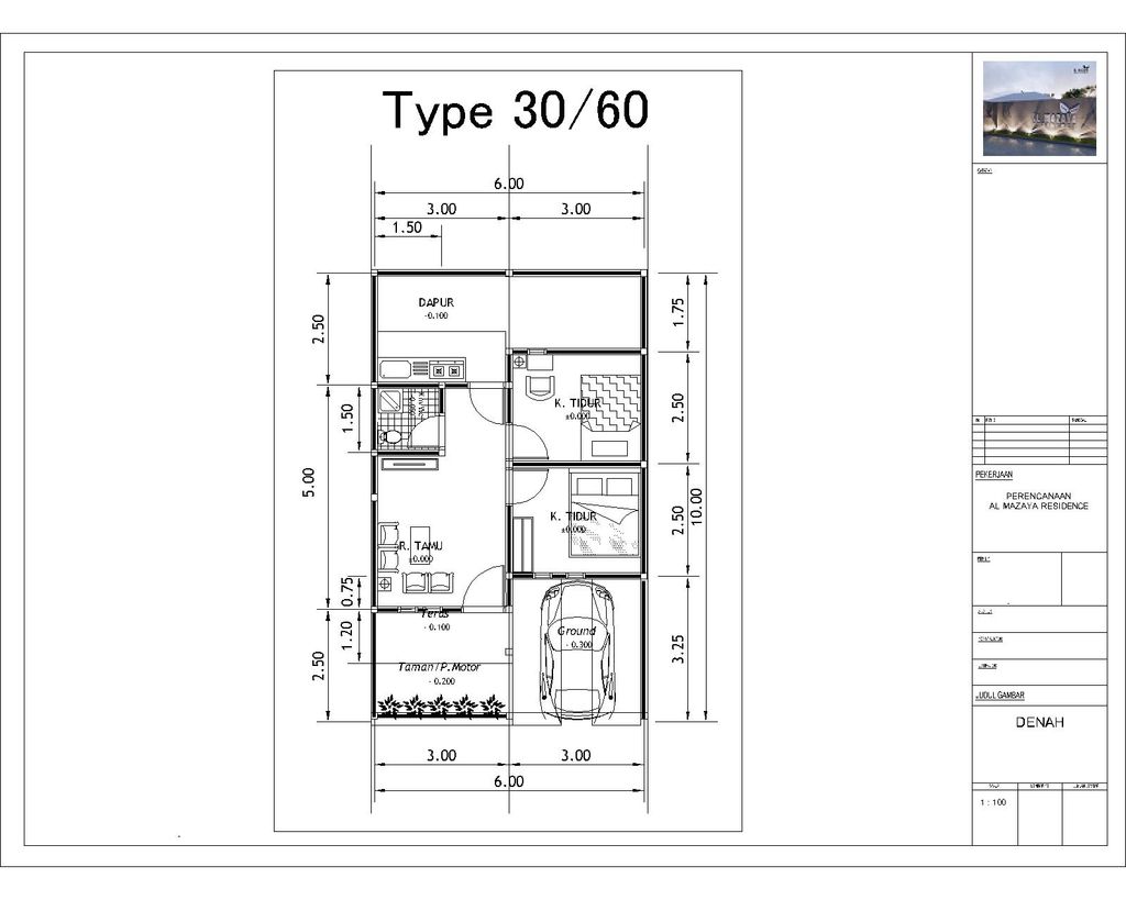 foto denah rumah tipe 30/60 perumahan Al Mazaya Residence
