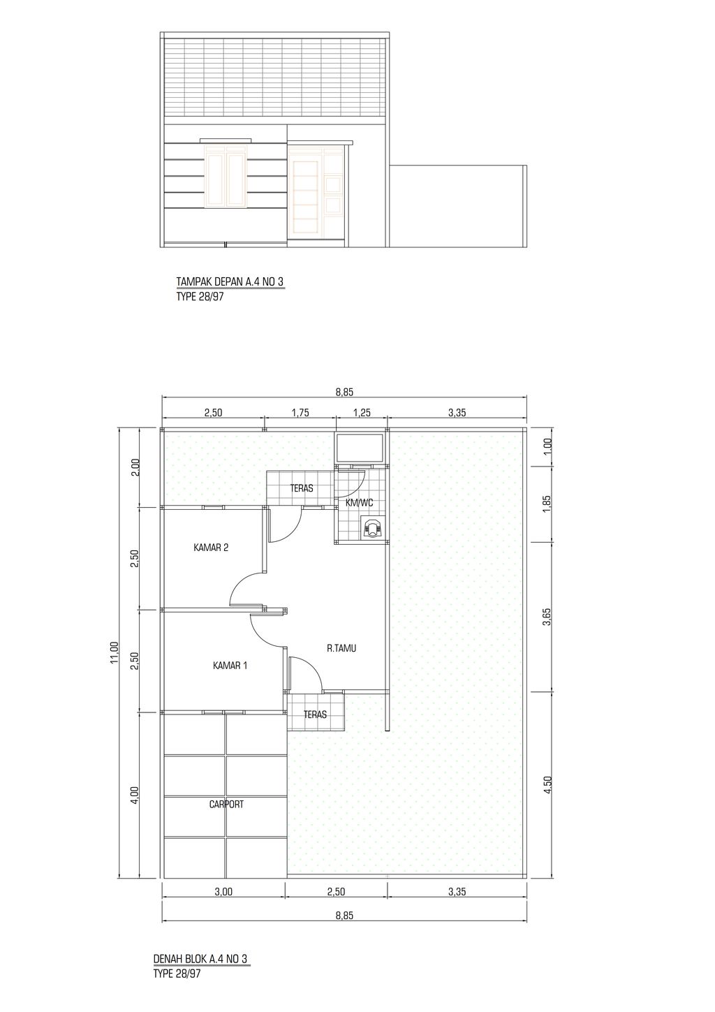 foto denah rumah tipe Subsidi (2025) T.28/97 (Subsidi) perumahan Perumahan Green Harmony Cikampek