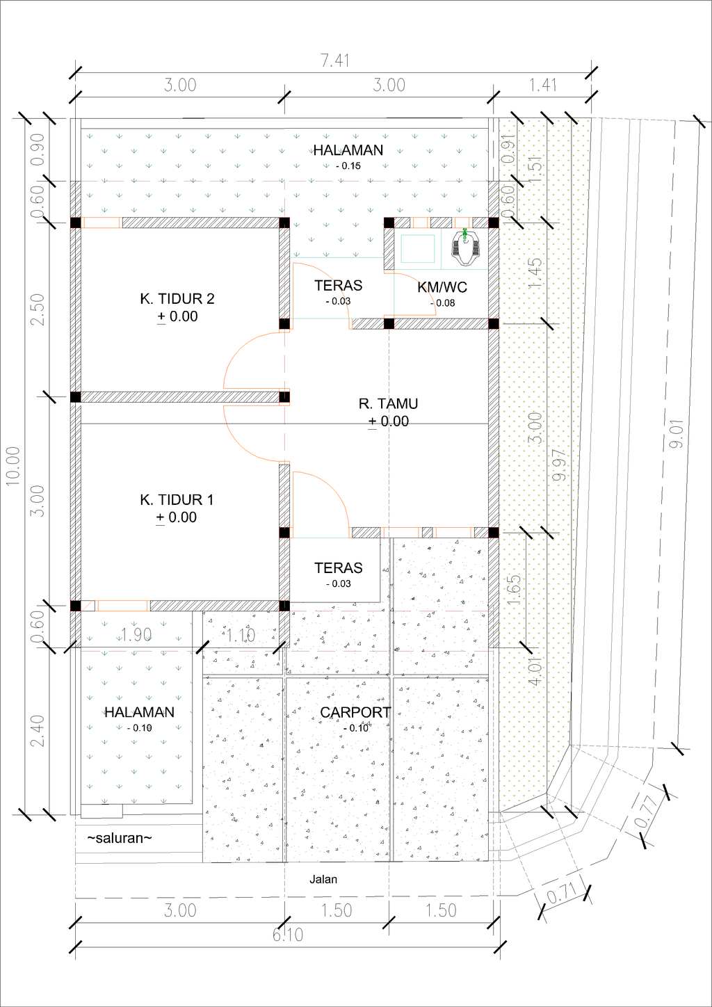 foto denah rumah tipe P6A-1 (2025) perumahan Kepuren Residence (Pelawad)