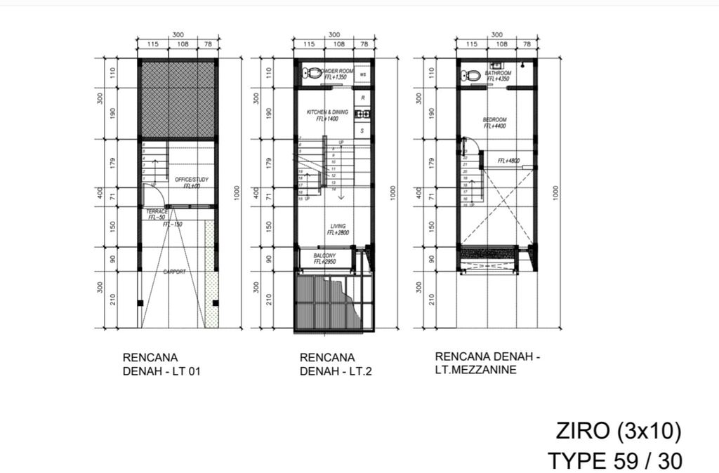 foto denah rumah tipe Ziro 59/30 perumahan The Araya
