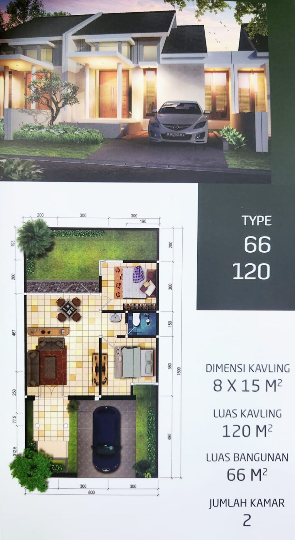 foto denah rumah tipe Brassia Hill 66/120 perumahan The Araya