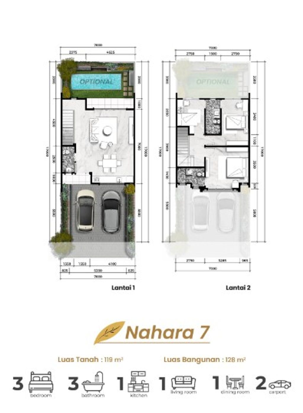 foto denah rumah tipe NAHARA 7 HOOK 170 perumahan CIMANGGIS GOLF ESTATE