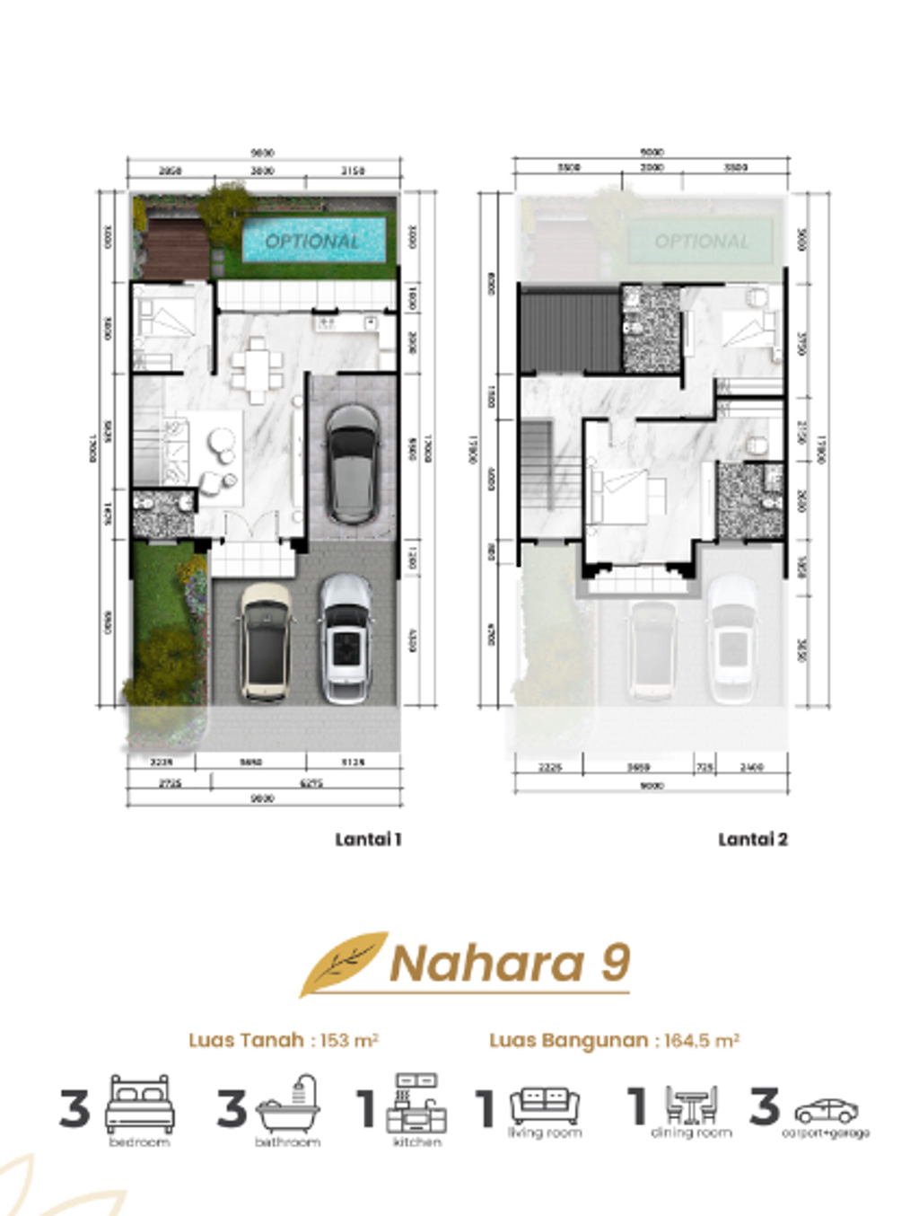 foto denah rumah tipe NAHARA 9 HOOK 265 perumahan CIMANGGIS GOLF ESTATE