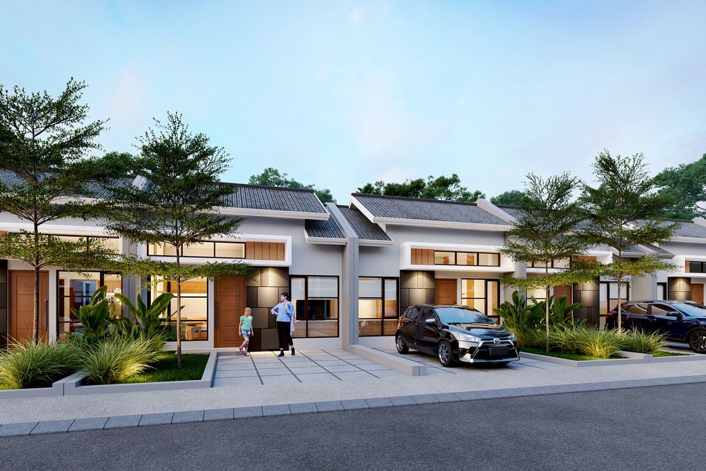 foto tampak rumah tipe SI 37/72 Fasad 2 perumahan HARVEST CITY (SAKURA INDICA 2024)