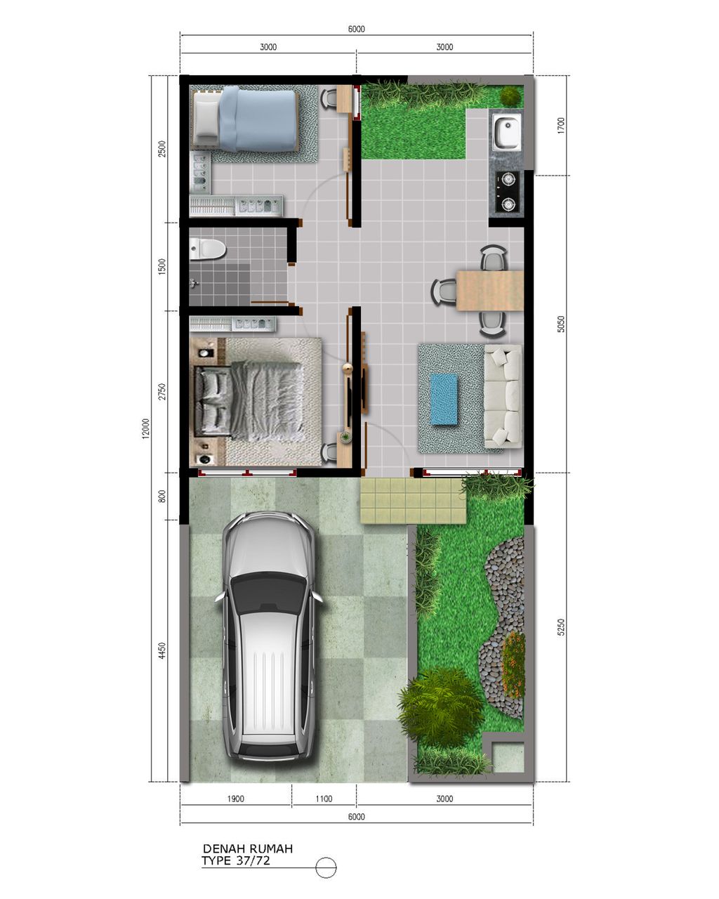 foto denah rumah tipe SI 37/72 Fasad 2 perumahan HARVEST CITY (SAKURA INDICA 2024)