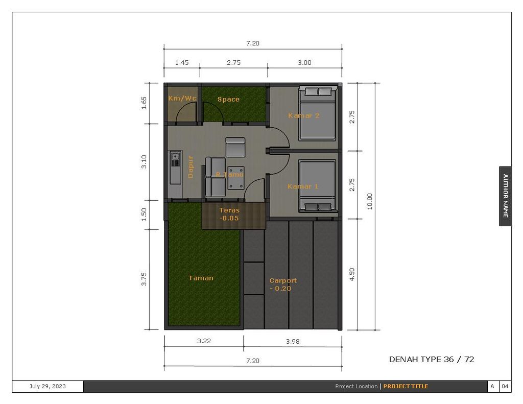 foto denah rumah tipe 36/72 perumahan Rinjani Gardenia City