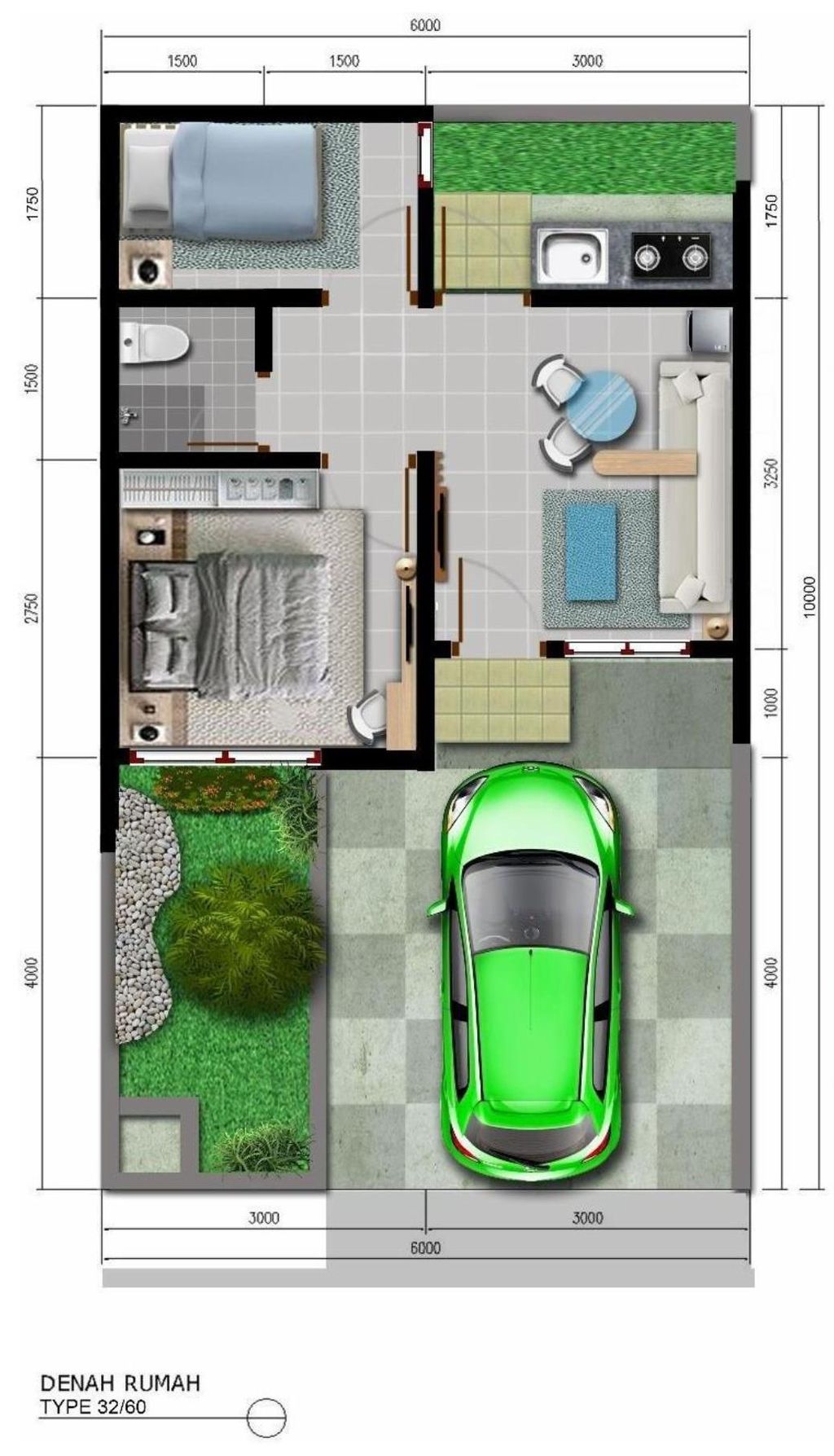 foto denah rumah tipe SI 32/60 perumahan HARVEST CITY (SAKURA INDICA 2024)
