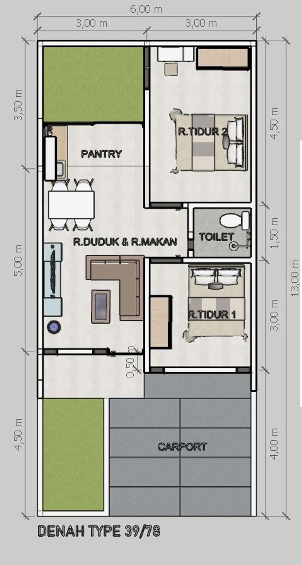 foto denah rumah tipe 39/78 perumahan IXORRA RESIDENCE