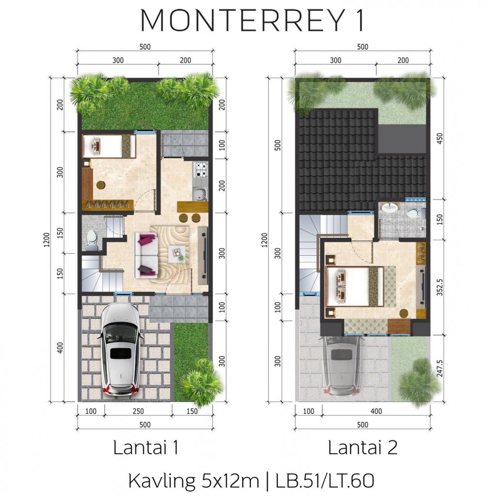 foto denah rumah tipe LEBAR 5 MONTERREY 2025 perumahan Citra Land Cibubur