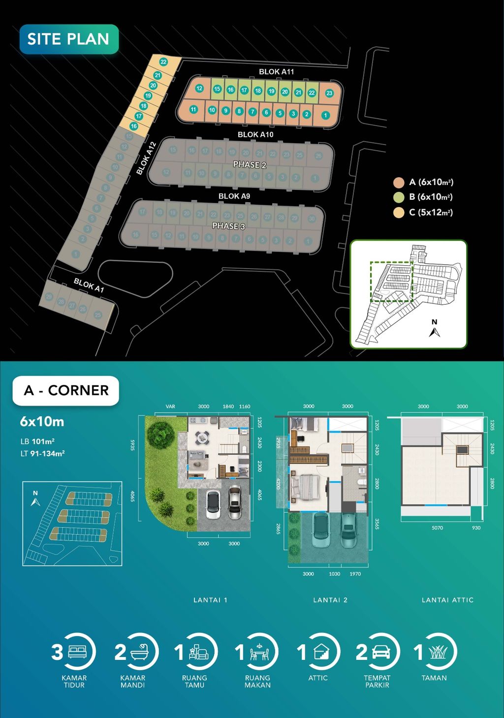 foto denah rumah tipe 2 A (C) perumahan Fortunia Cove