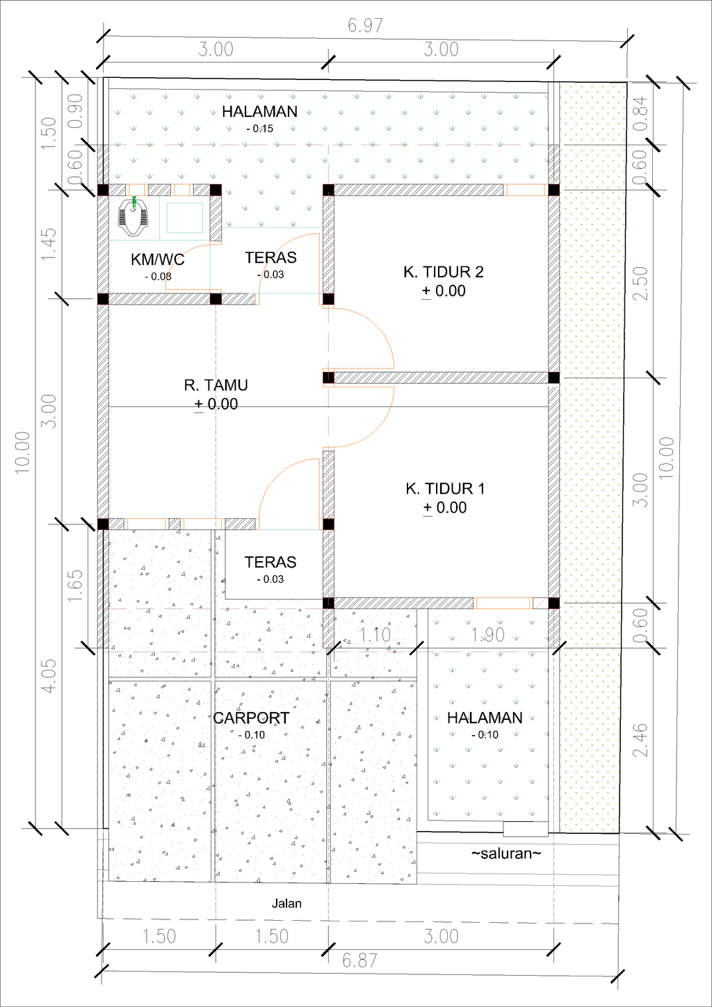 foto denah rumah tipe P04-9 (2025) perumahan Kepuren Residence (Pelawad)