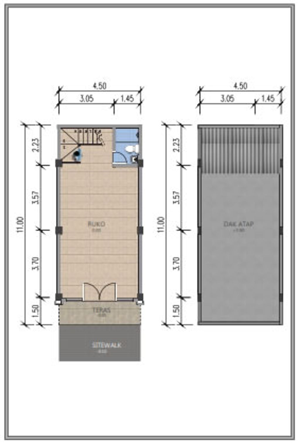 foto denah rumah tipe 49.5m2 E1 Hook perumahan Cilegon Green Megablock