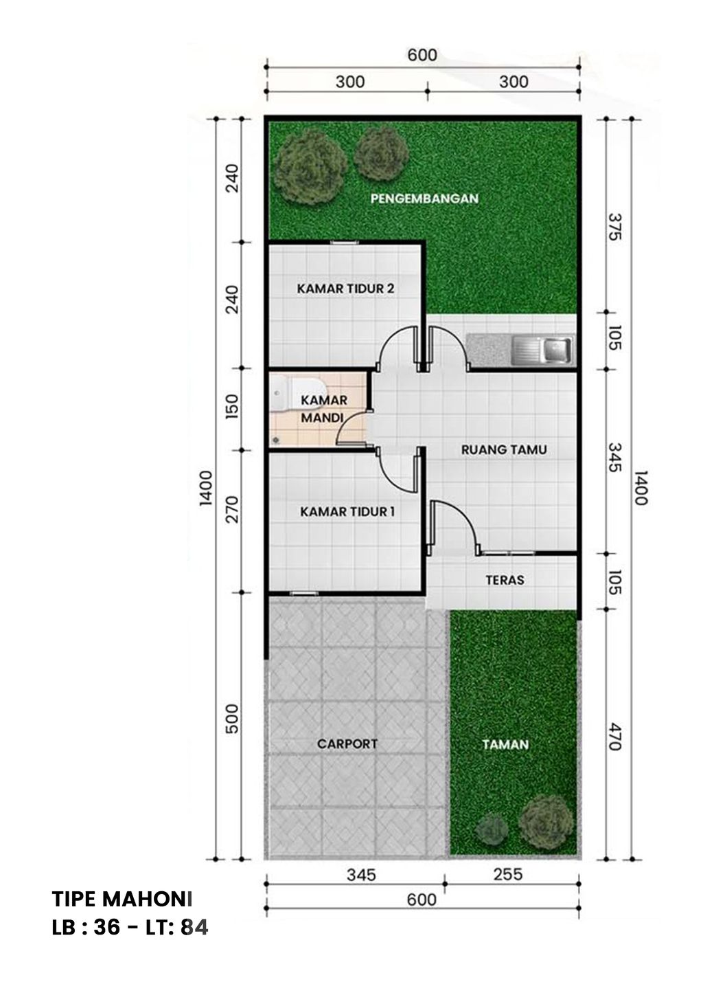 foto denah rumah tipe MAHONI perumahan PESONA PRIMA 8 BANJARAN