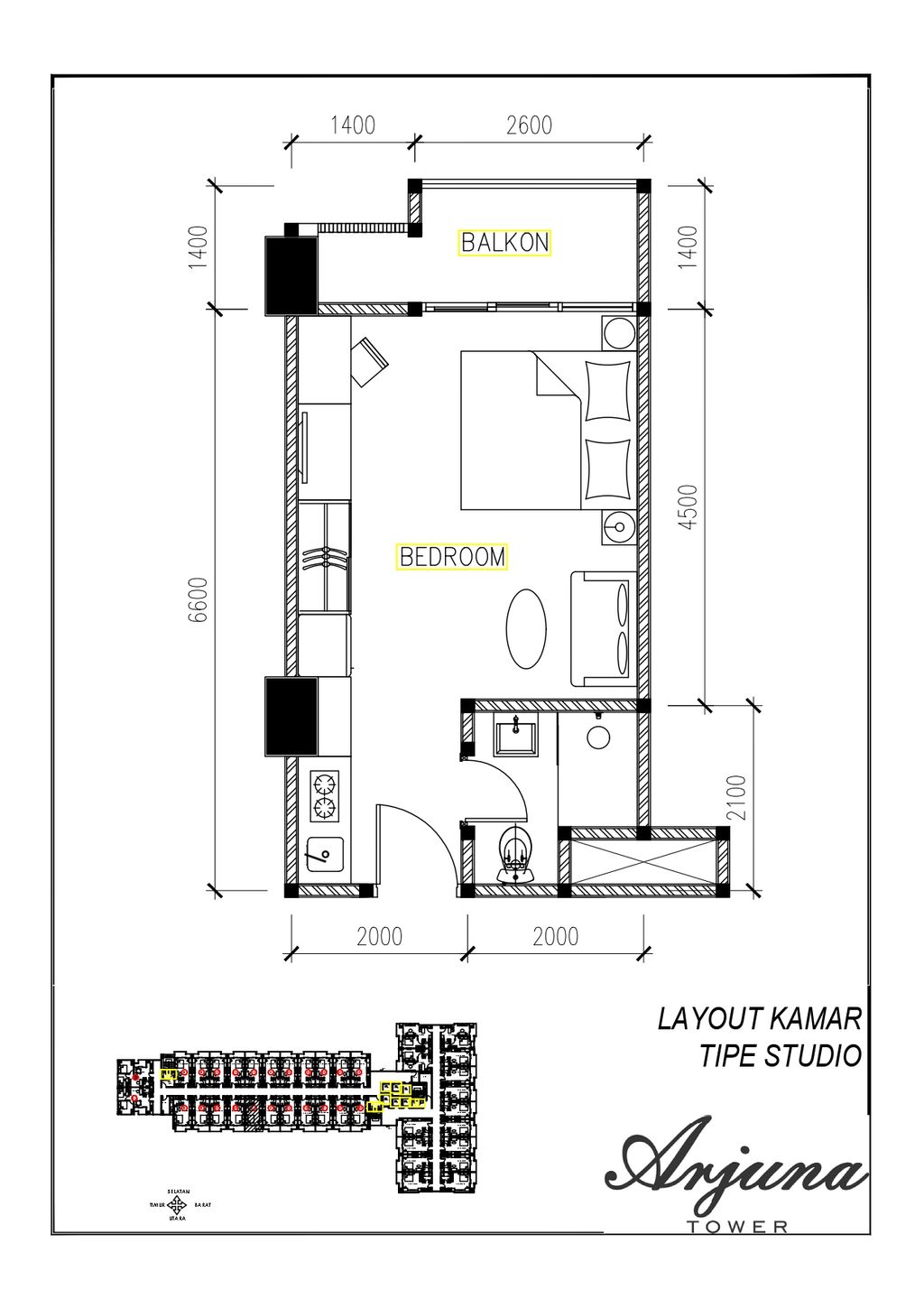 foto denah rumah tipe Studio perumahan APARTEMEN ARJUNA