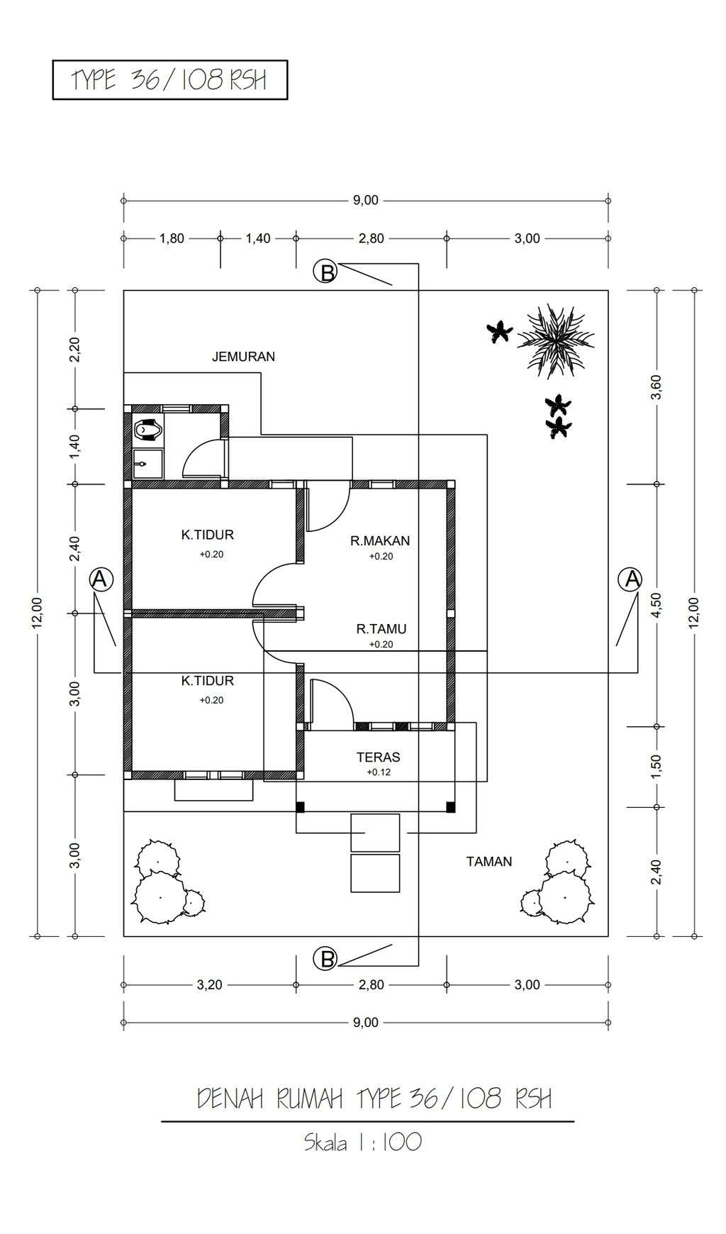 foto denah rumah tipe 36/108 RSH 2025 perumahan BUKIT SAGO MANDIRI II TAHAP II