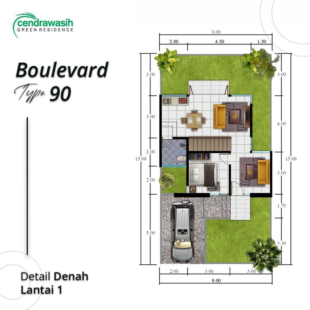 foto denah rumah tipe BOULEVARD 90 perumahan PERUMAHAN CENDRAWASIH GREEN RESIDENCE