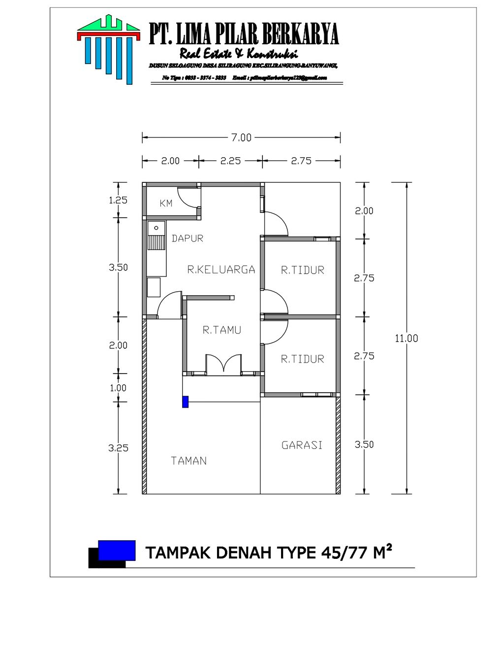 foto denah rumah tipe 45/77 perumahan Taman Tiara Siliragung