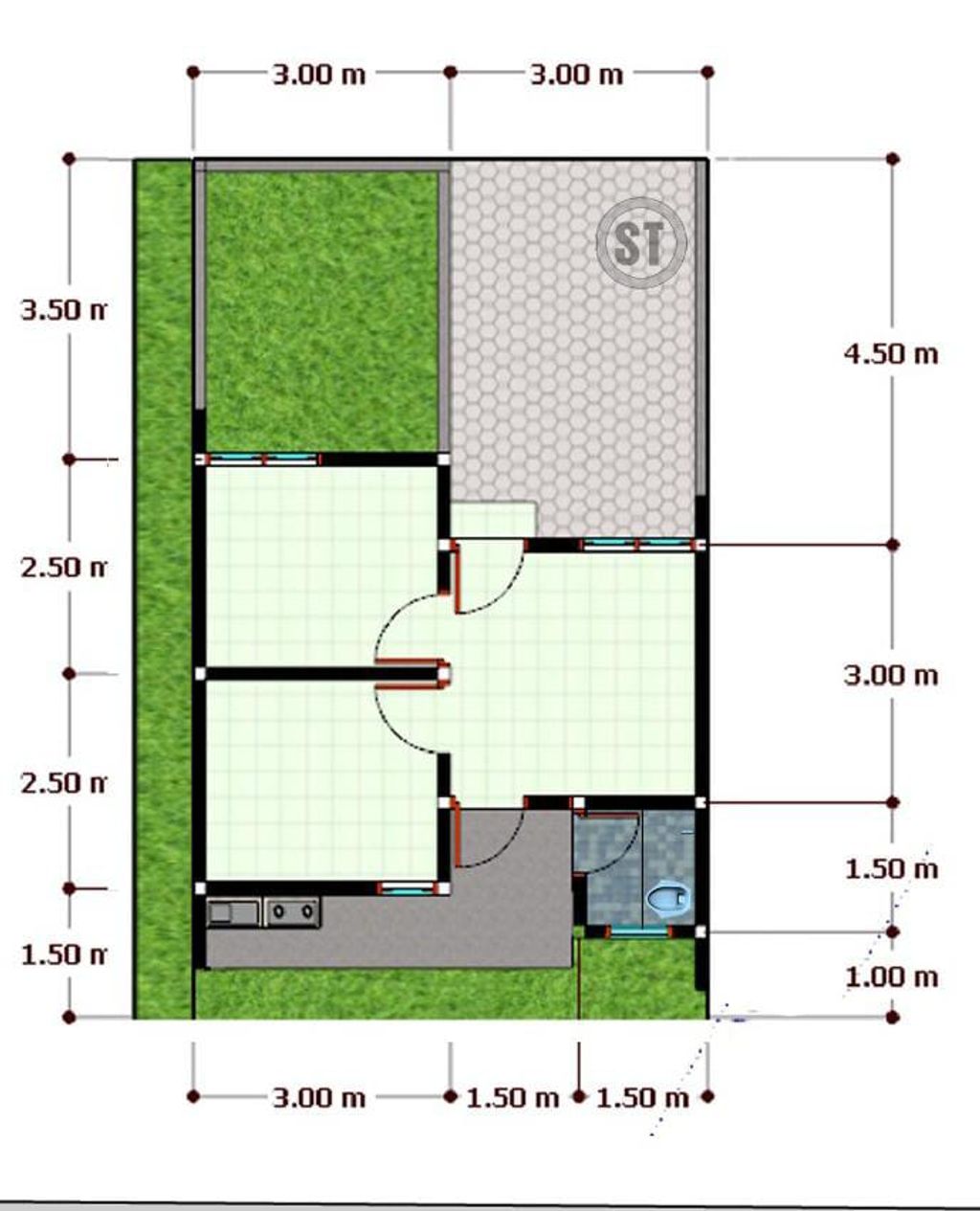 foto denah rumah tipe 26/70 166jt perumahan Graha Sejahtera Tempel 3