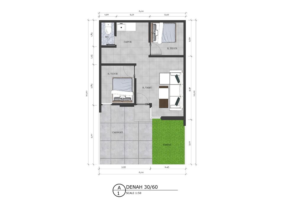 foto denah rumah tipe 30/60 2 perumahan REZA ALAM RESIDENCE